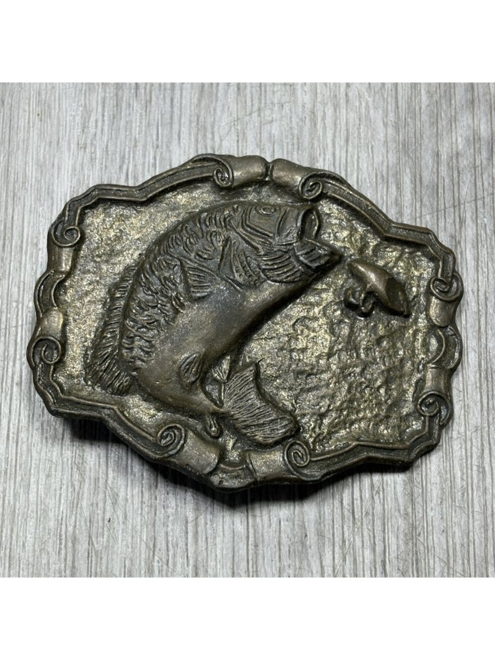 Vintage Large Mouth Bass Fish Fishing Solid Brass Belt Buckle Outdoors